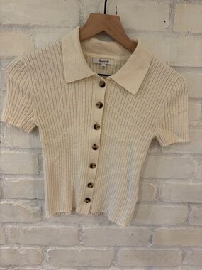 Madewell Ribbed Button-Down Polo Top - Cream
(B3)